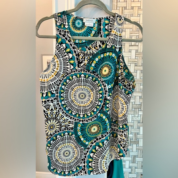 Van Heusen teal, gold and black blouse. - Picture 1 of 5